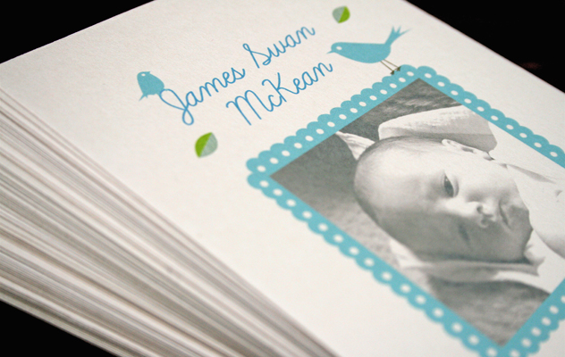 baby announcement card blue birds