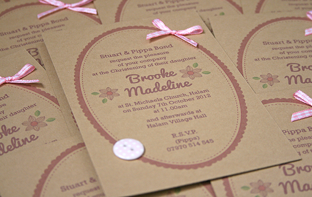 pretty floral christening invitation on kraft card