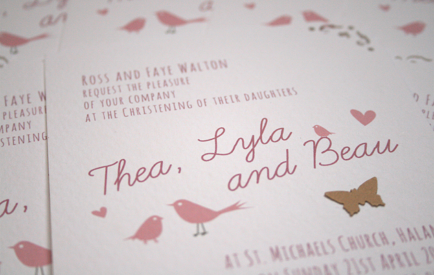 bird design christening invitation