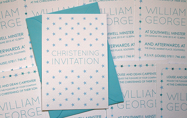 star polka dot christening invitation