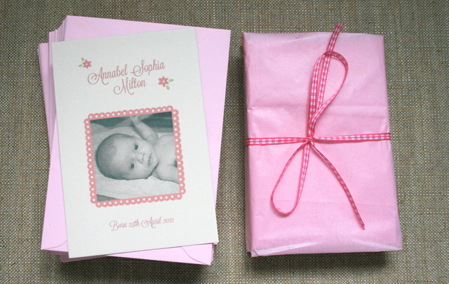 floral baby thank you card photo pink