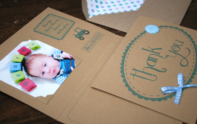 baby announcement thank you card tractor farmer