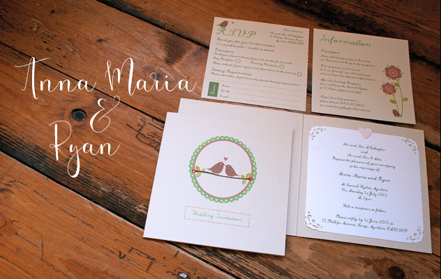 cute retro bird design wedding invitations