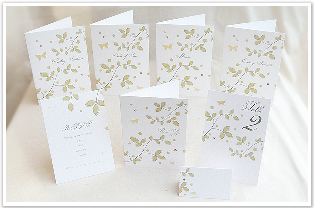 gold leaf pattern wedding stationery design
