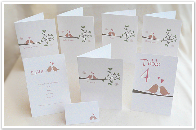 lovebirds on a branch wedding stationery design