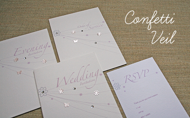 wedding stationery confetti veil range delicate pastel design