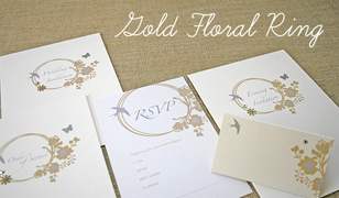 Gold Floral Ring Wedding Invitations