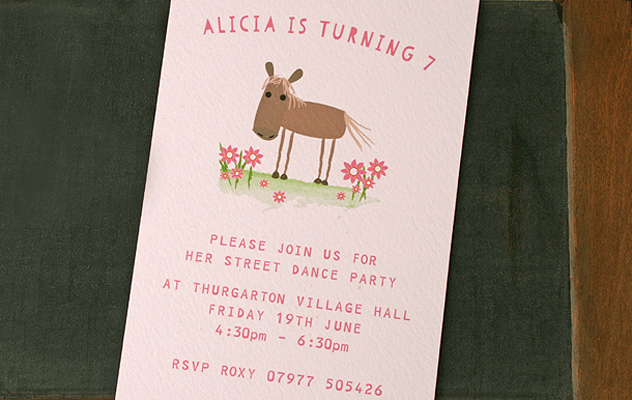 Alicia's Party invitations with horse design