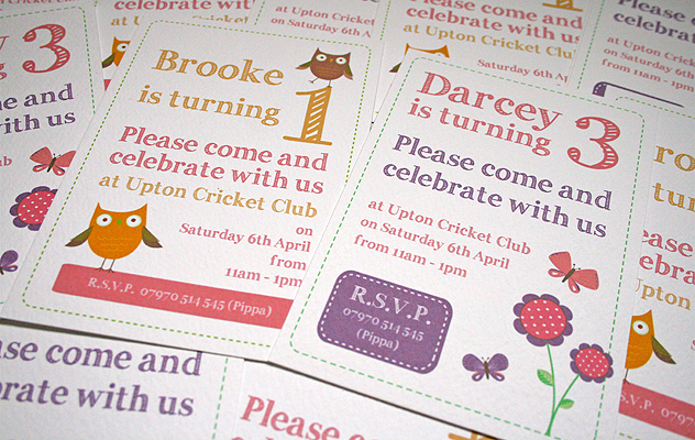 party invitations children flowers owl