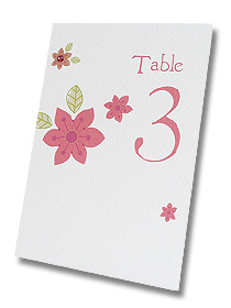 pink flowers wedding table number cards